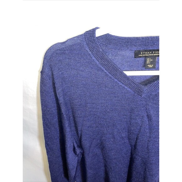 Ethan Pierce Men’s 100% Merino Wool Sweater Size Large Navy Blue Golf Athleisure - Picture 5 of 12